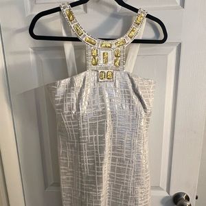 Laundry stunning silver cocktail dress with beaded collar